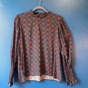 Zara Geometric Ruffle Neck Blouse